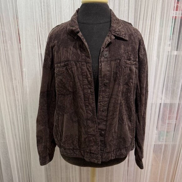 Chico’s Women’s Brown Floral Embroidered Button Front Jacket Size 2- Large - Picture 1 of 13